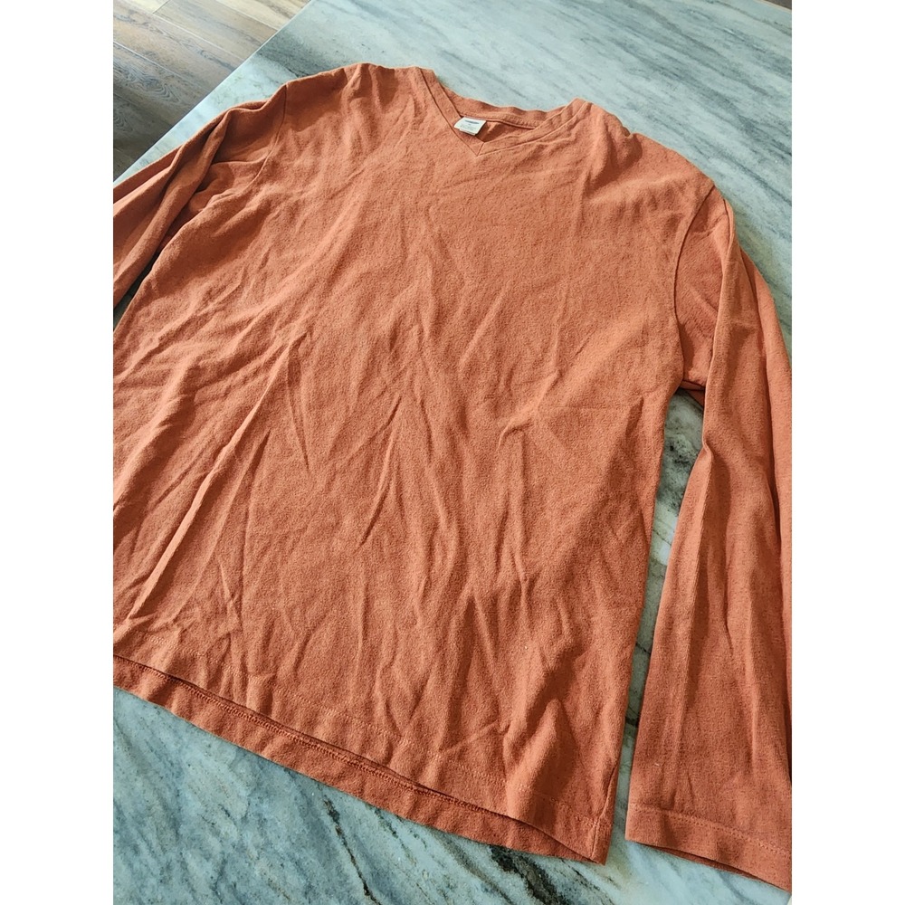 VTG Y2k Old Navy Mens XL V-Neck Long Sleeve T-Shirt Orange 100% Cotton XL